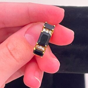 LIND Heavy GOLD Plated Black Rhinestone Streetwear Art Deco Gifting Holiday Ring